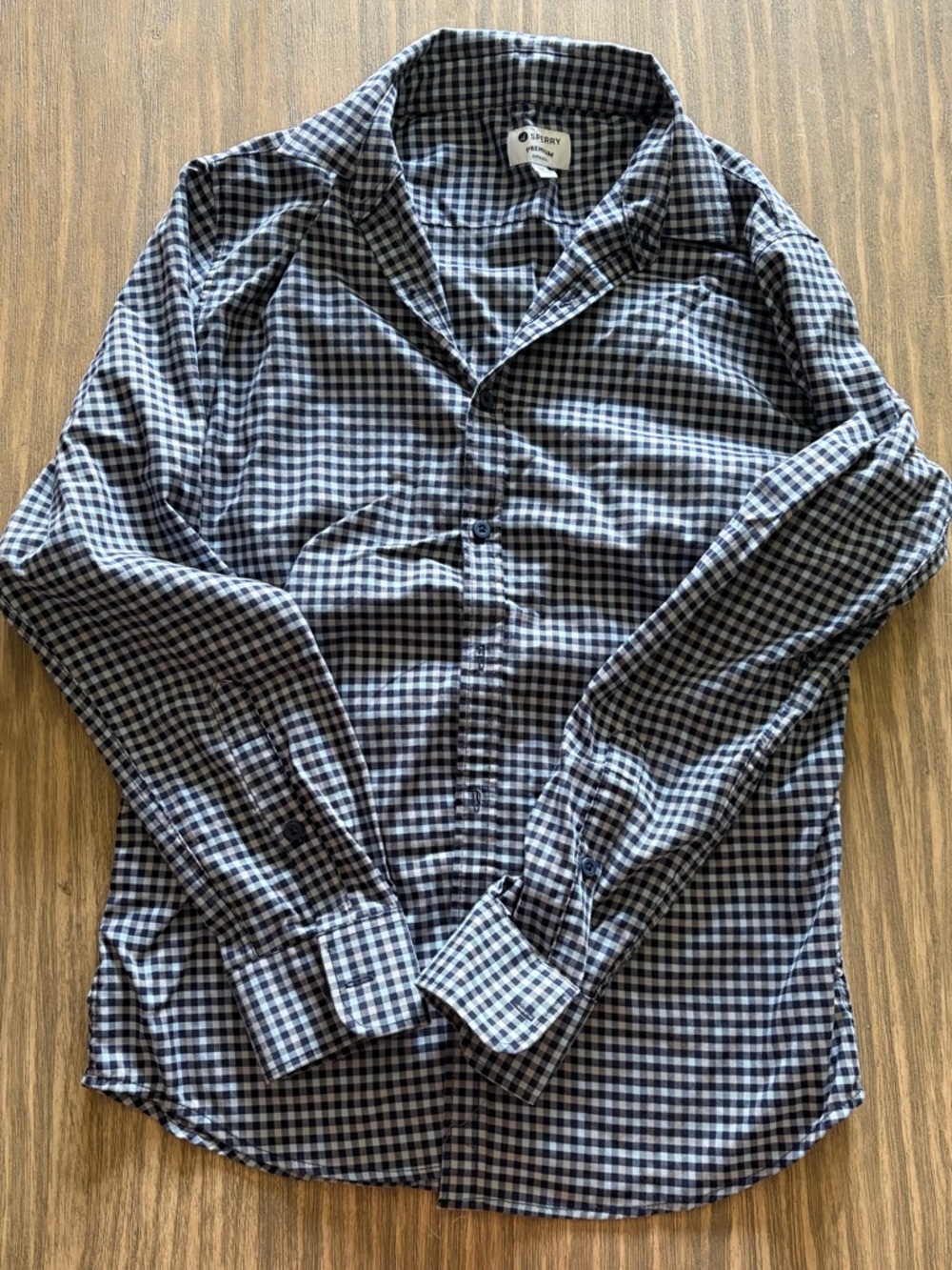 Sperry Navy and White Gingham Button-Up Shirt